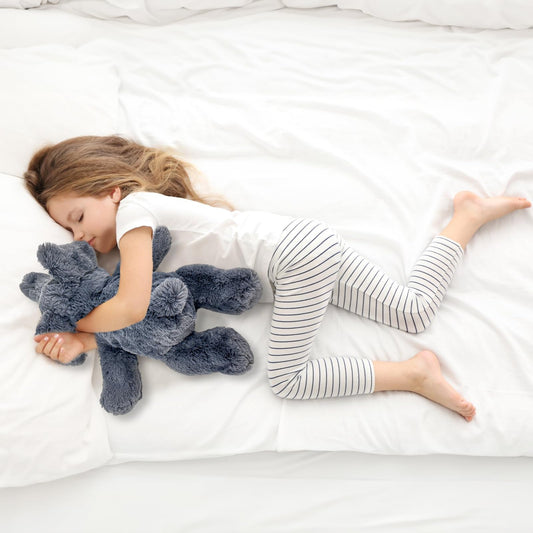 YOUBLEK gray elephant weighted plush toy side view shows a cuddly companion for relaxation.