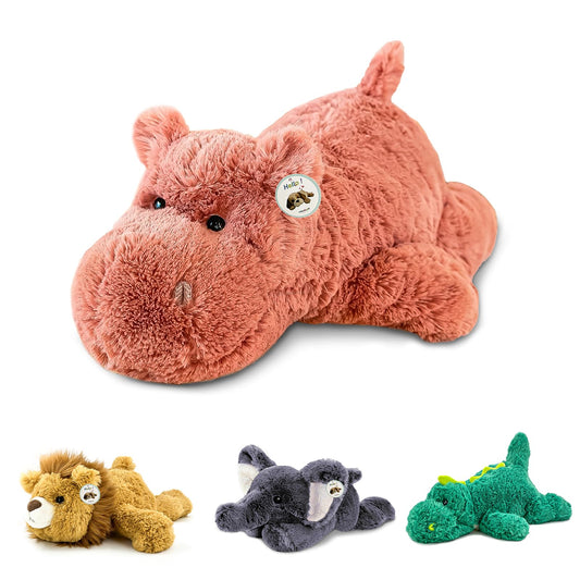 YOUBLEK pink hippo weighted plush full view highlights cozy cuddle potential