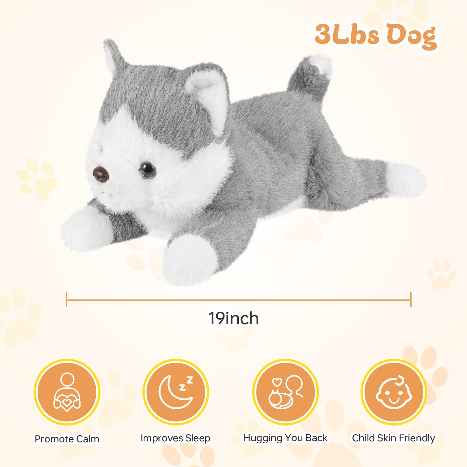 YOUBLEK soft weighted dog plush with lifelike nose and tail details.