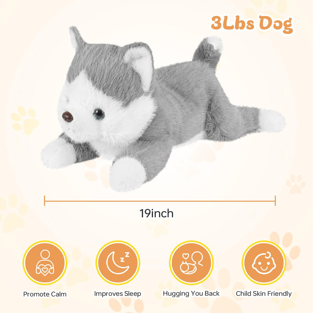 YOUBLEK soft weighted dog plush with lifelike nose and tail details.