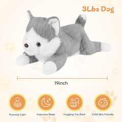 YOUBLEK soft weighted dog plush with lifelike nose and tail details.
