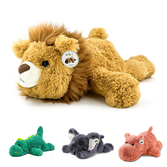 YOUBLEK weighted lion plush close-up cuddle offers hug-like comfort.