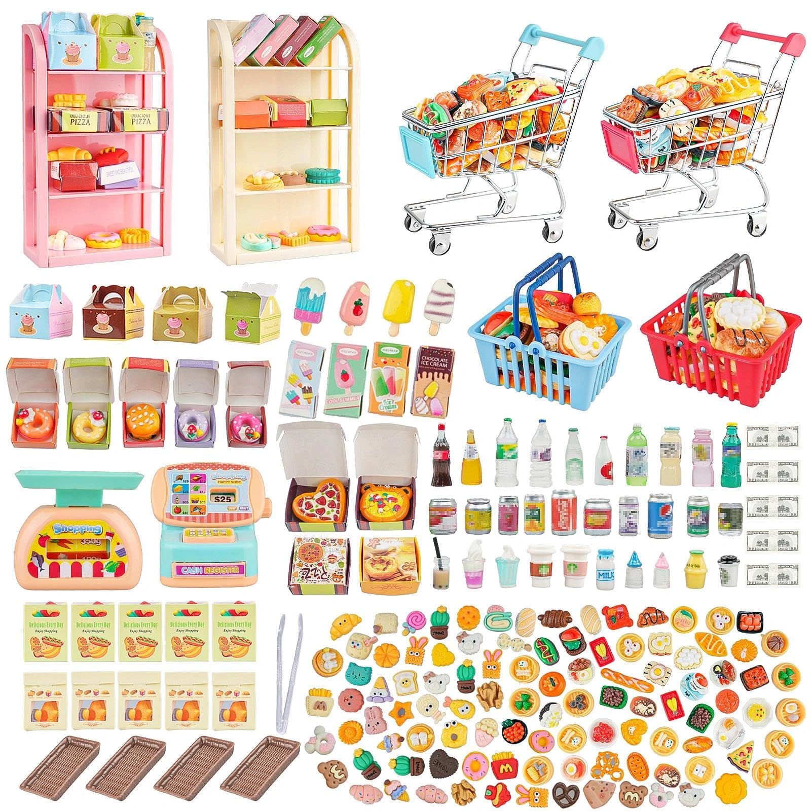 YOUHORYA mini shopping cart set with double-decker design for imaginative play