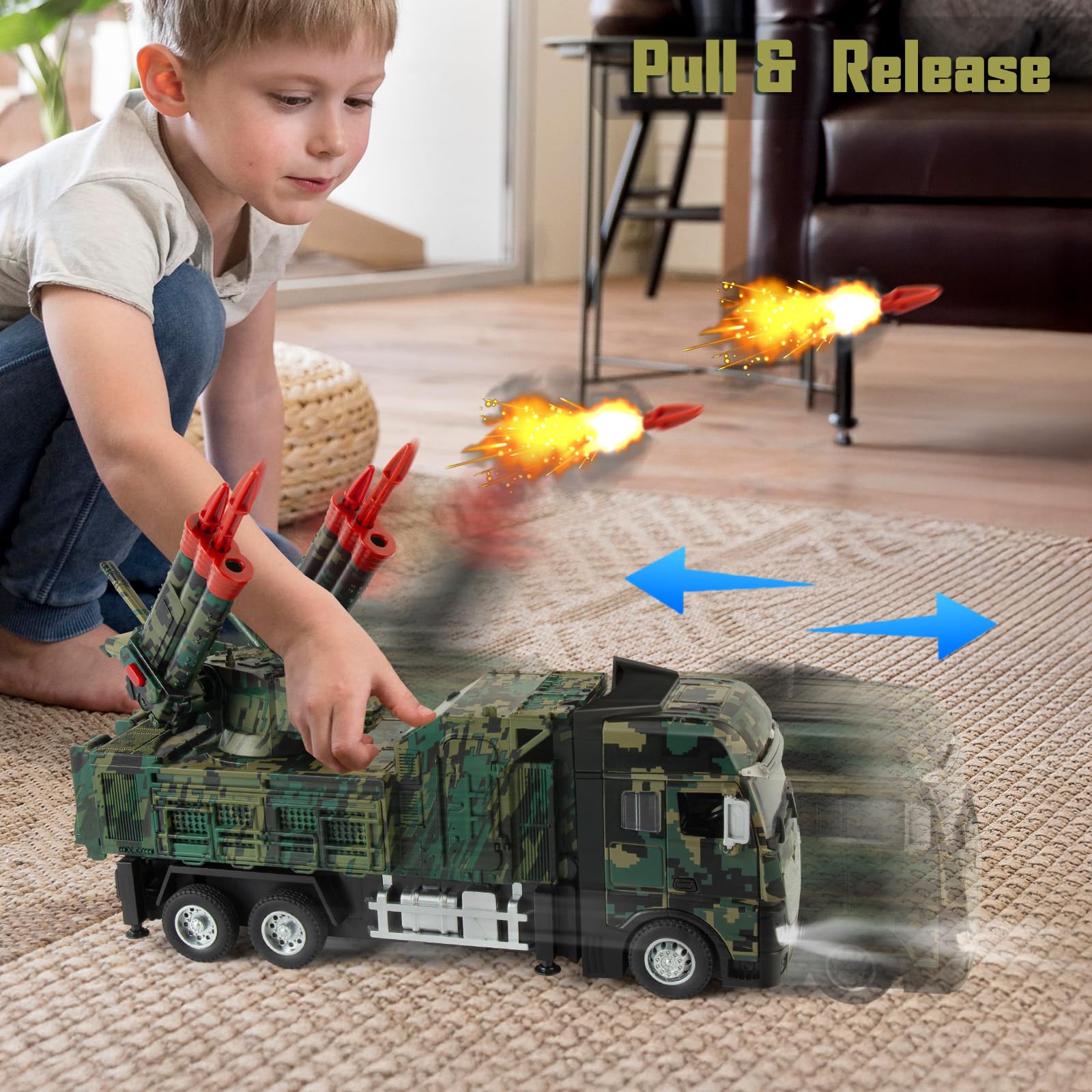 Youlechen pull-back truck with lights and sounds enhances action play sessions.