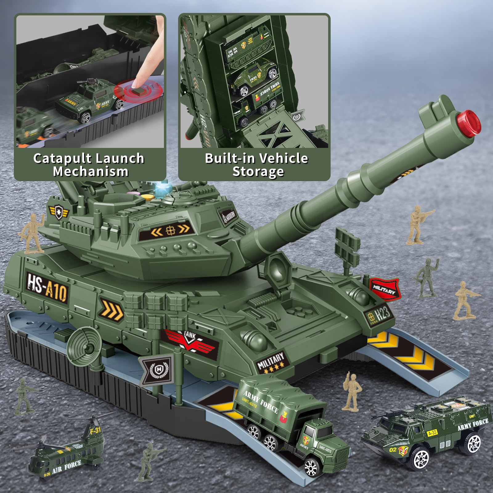 Youlechen launchable missiles add exciting action during pretend military missions.