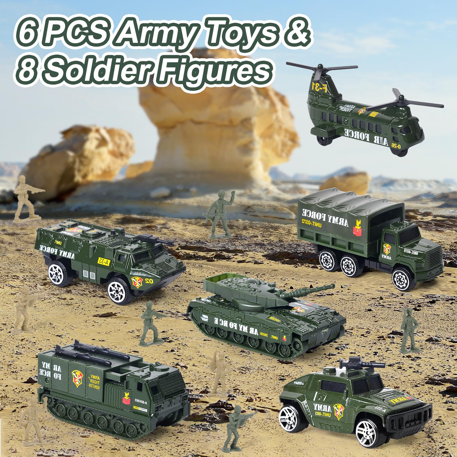 Youlechen 8-pack soldier figures support cooperative play and role-playing scenarios.