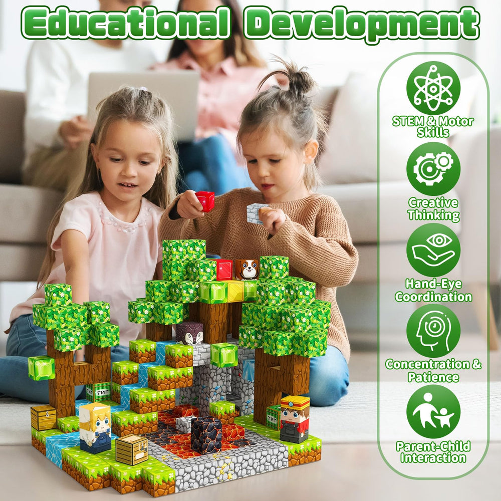 Youngyes mine theme magnetic blocks encourage spatial thinking during building.
