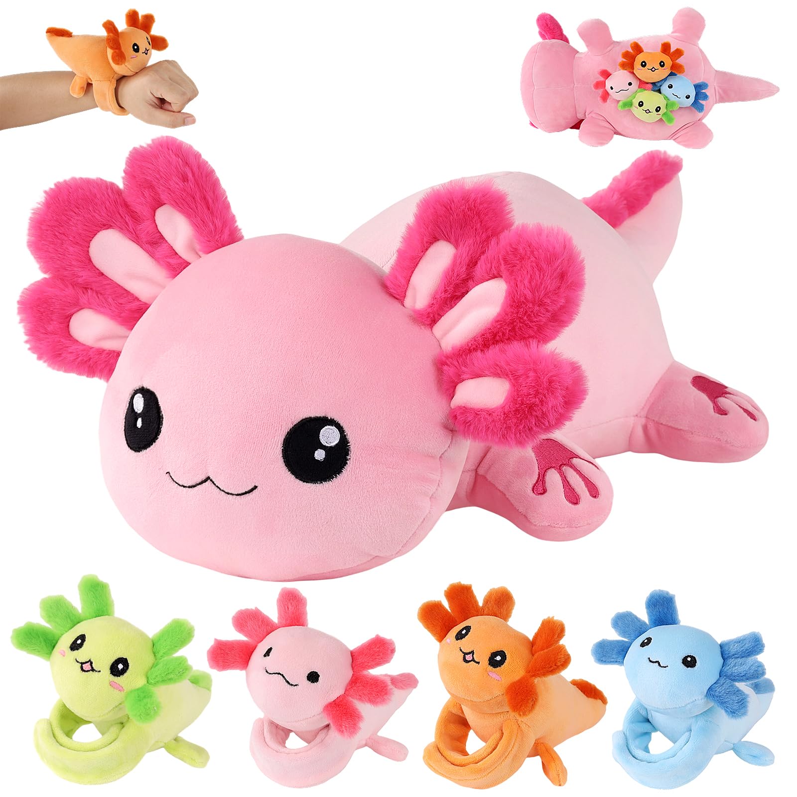 Youthfuljive 5 in 1 pink axolotl plush mommy with babies for imaginative play and comfort