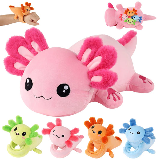 Youthfuljive 5 in 1 pink axolotl plush mommy with babies for imaginative play and comfort