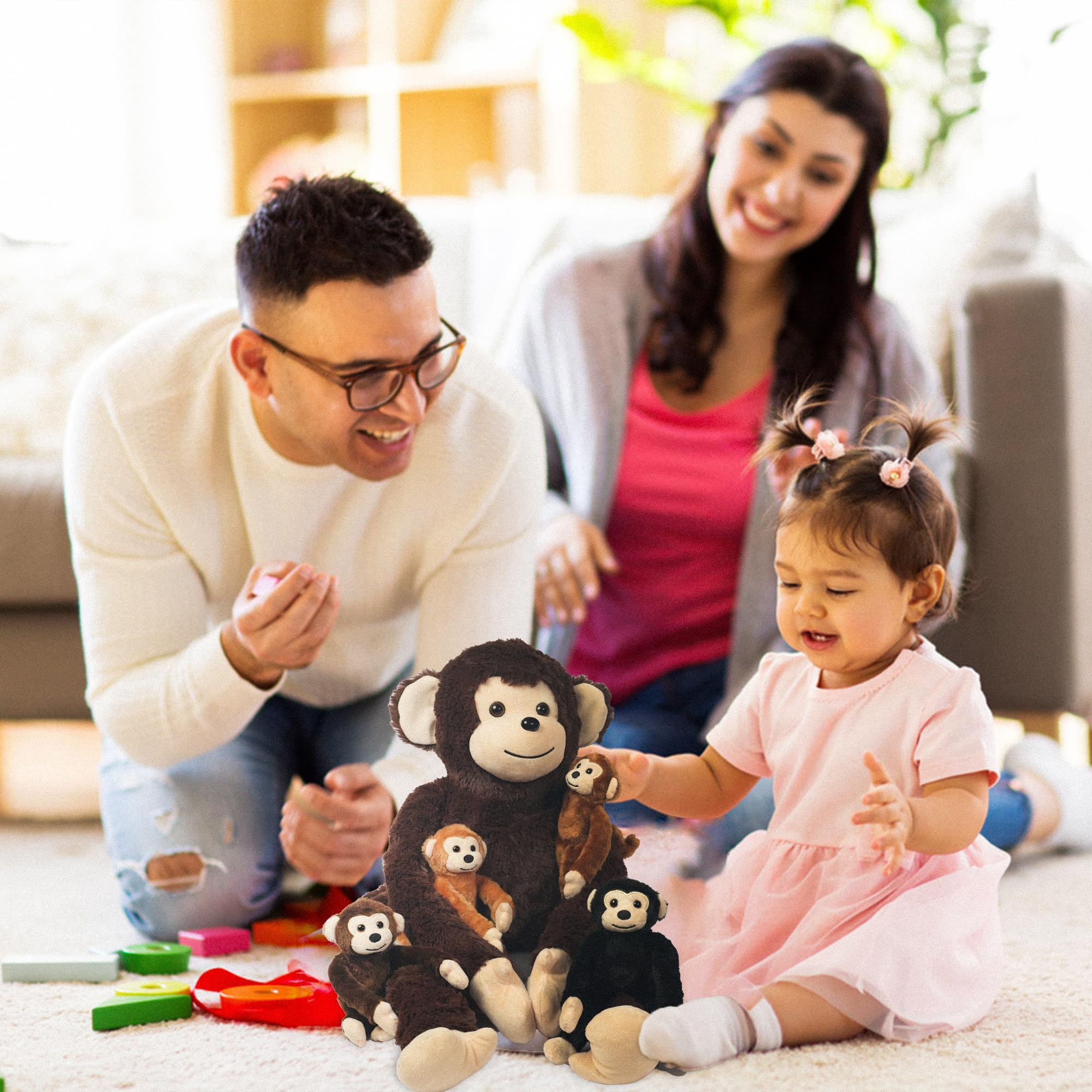 Youthfuljive family enjoys playtime with monkey plush set