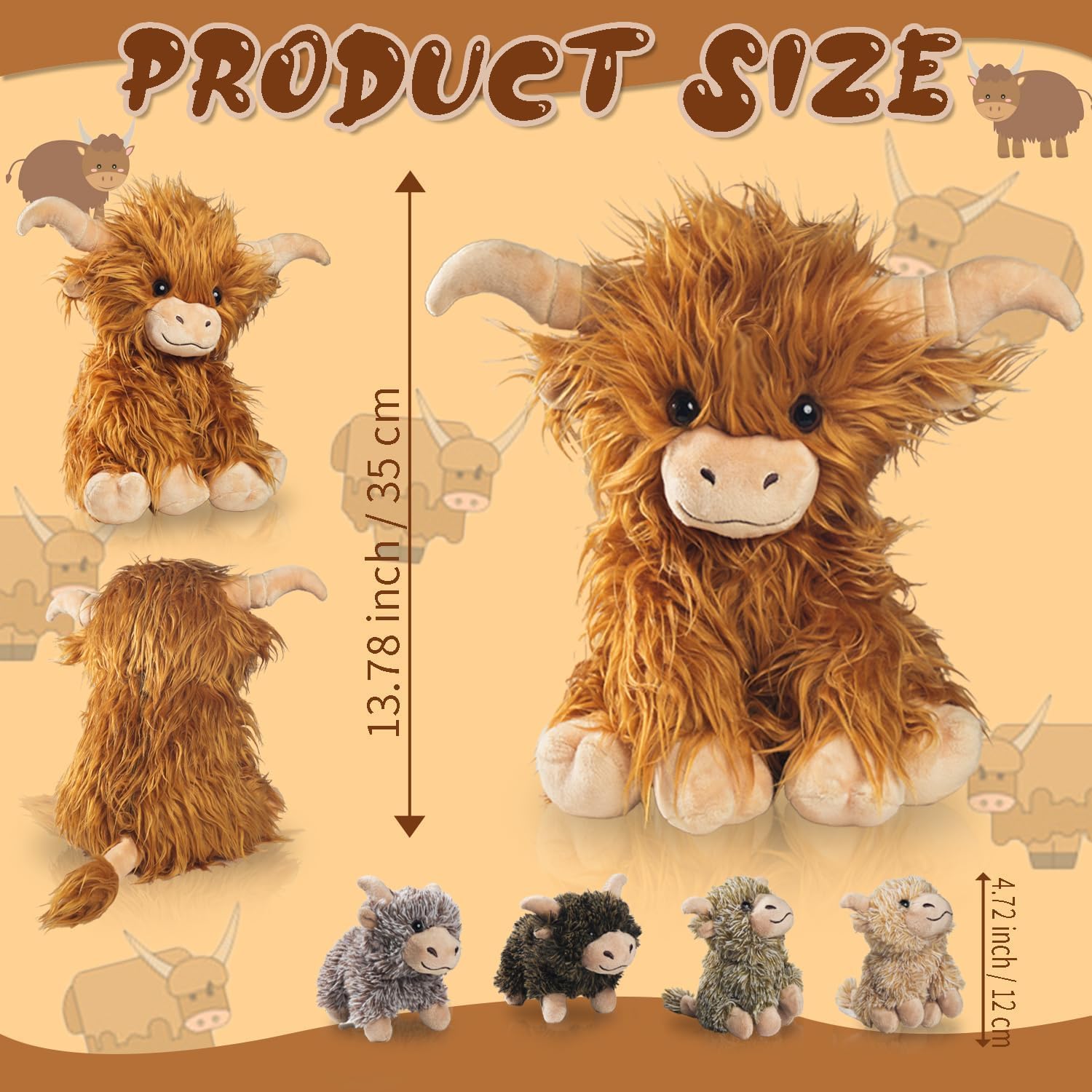 Youthfuljive Highland Cow plush baby brown, colorful companion for imaginative play