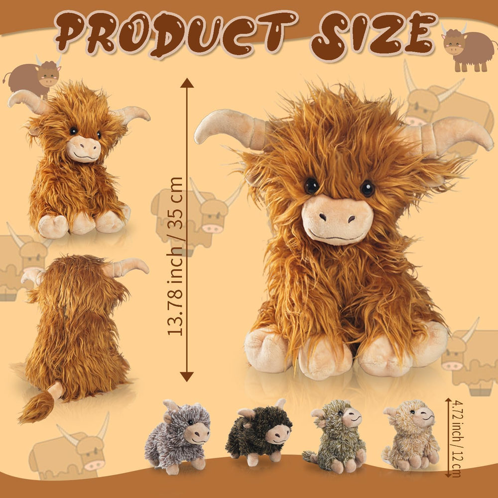 Youthfuljive Highland Cow plush baby brown, colorful companion for imaginative play