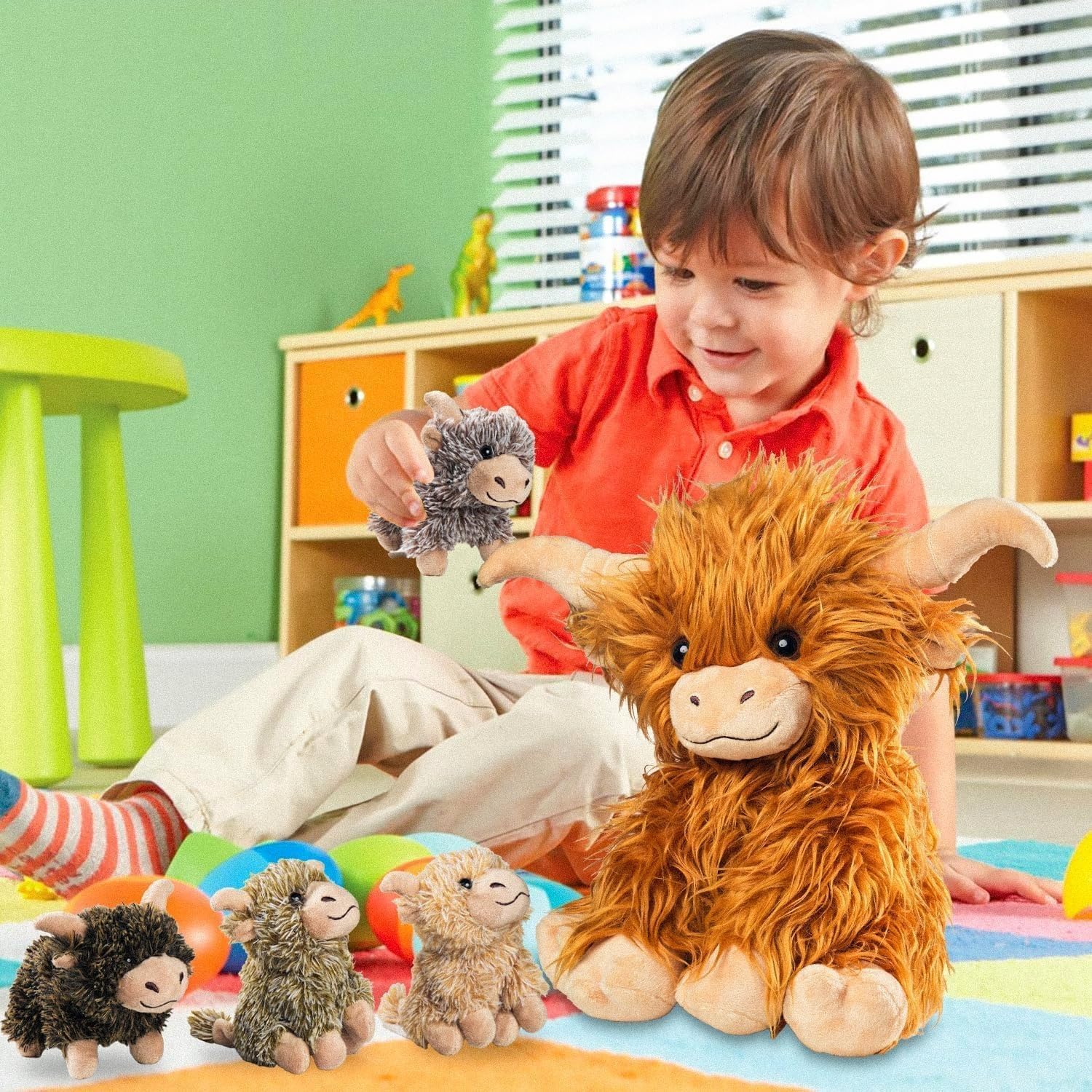 Youthfuljive Highland Cow plush baby cream, compact snuggle buddy for kids