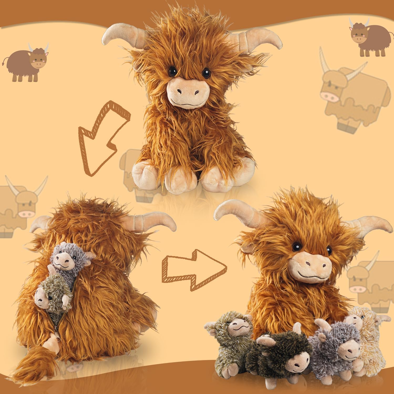 Youthfuljive Highland Cow plush baby gray, decorative nursery accent inviting cuddles