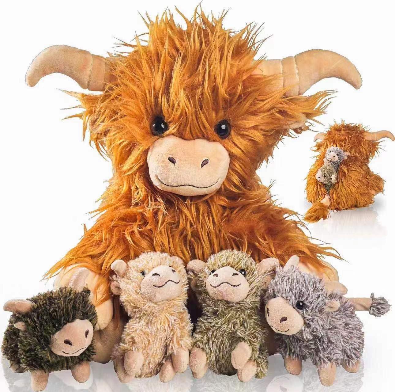 Youthfuljive Highland Cow mommy plush, soft cuddle partner for bedtime and play