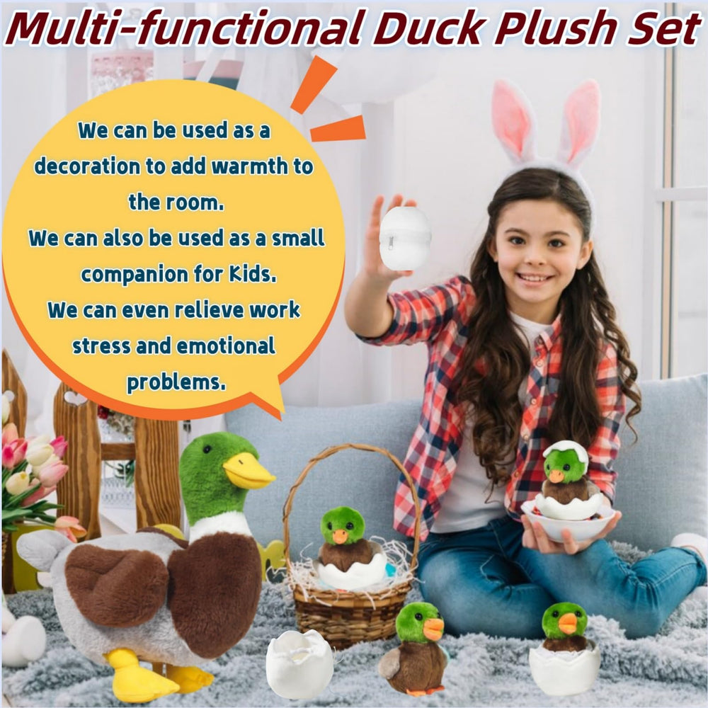 Youthfuljive Mallard family display plush enhances a cozy room vignette.