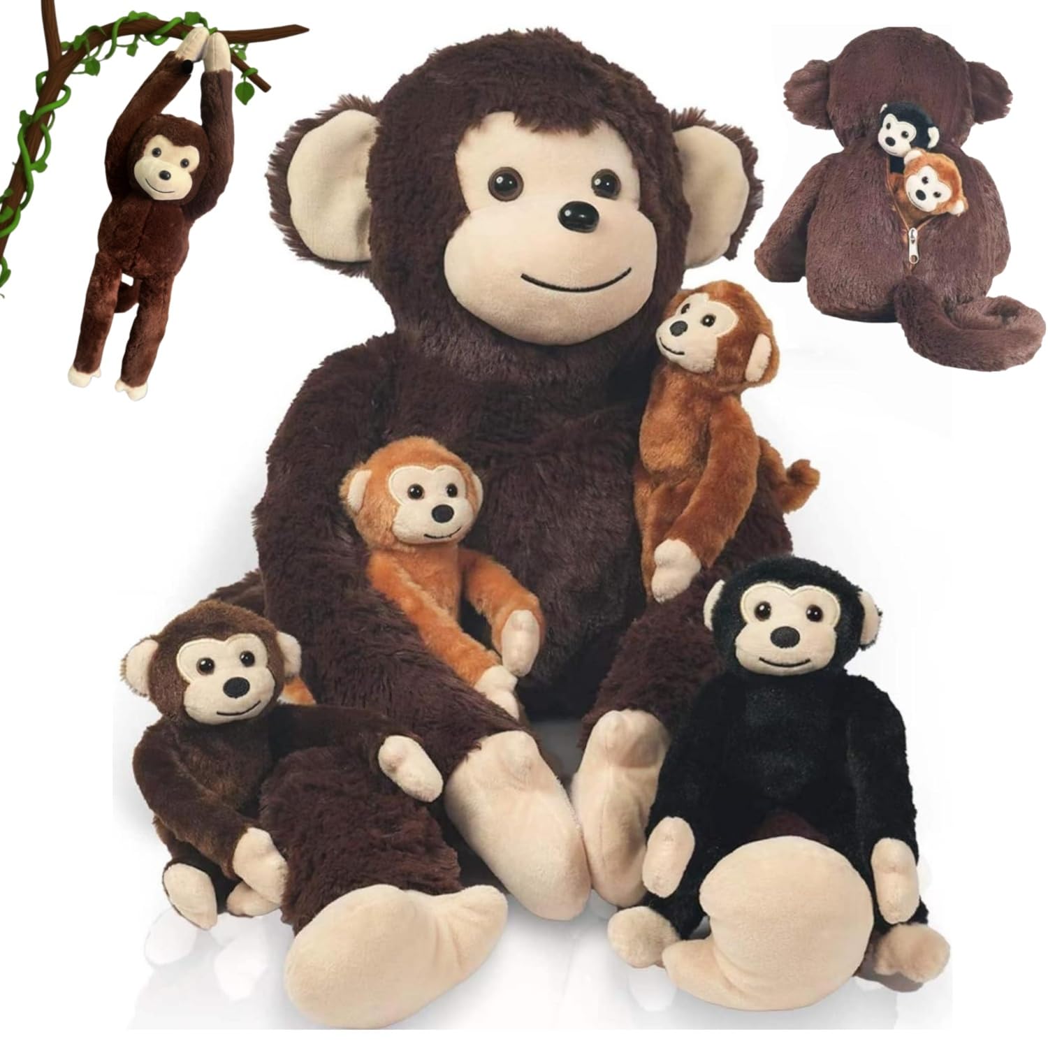 Youthfuljive mommy monkey plush with four babies for hugs and play