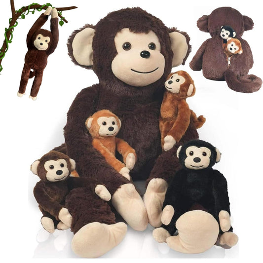 Youthfuljive mommy monkey plush with four babies for hugs and play