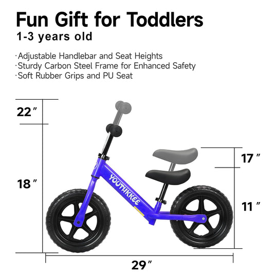 Seat height adjusted on Youthkkee balance bike for growing child