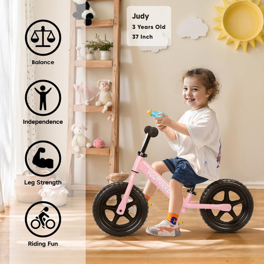 Youthkkee balance bike side view highlighting low center of gravity for confidence