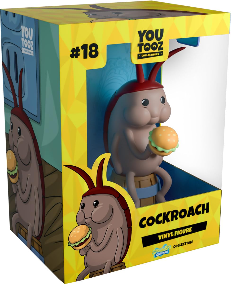 Youtooz cockroach figurine on a barrel for display