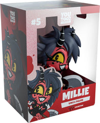 Youtooz Millie figure perched on her battle axe for collectors display