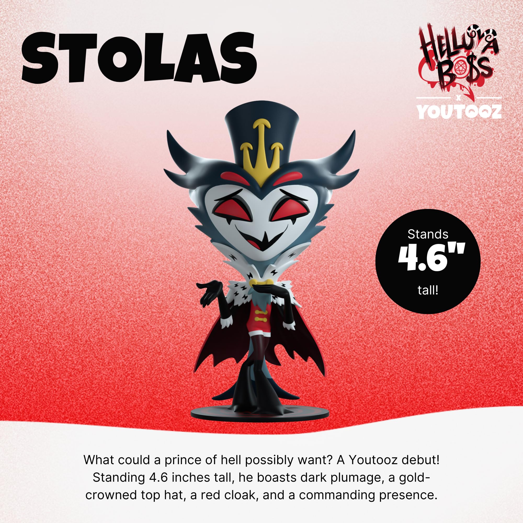 Durable vinyl material on Youtooz Stolas for lasting shelf presence.