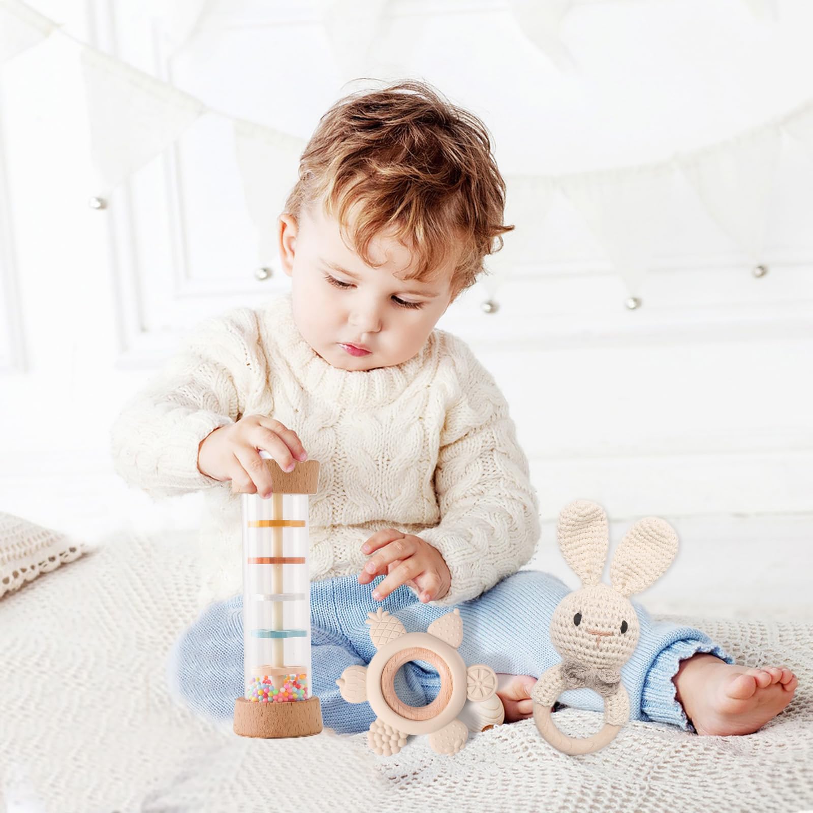 Youuys baby toy set arrives in a gift box, ready for gifting.