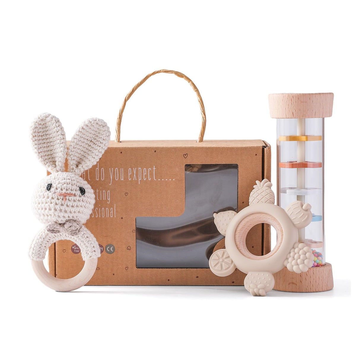 Youuys crochet rattle bunny with easy grip and gentle bell sounds.
