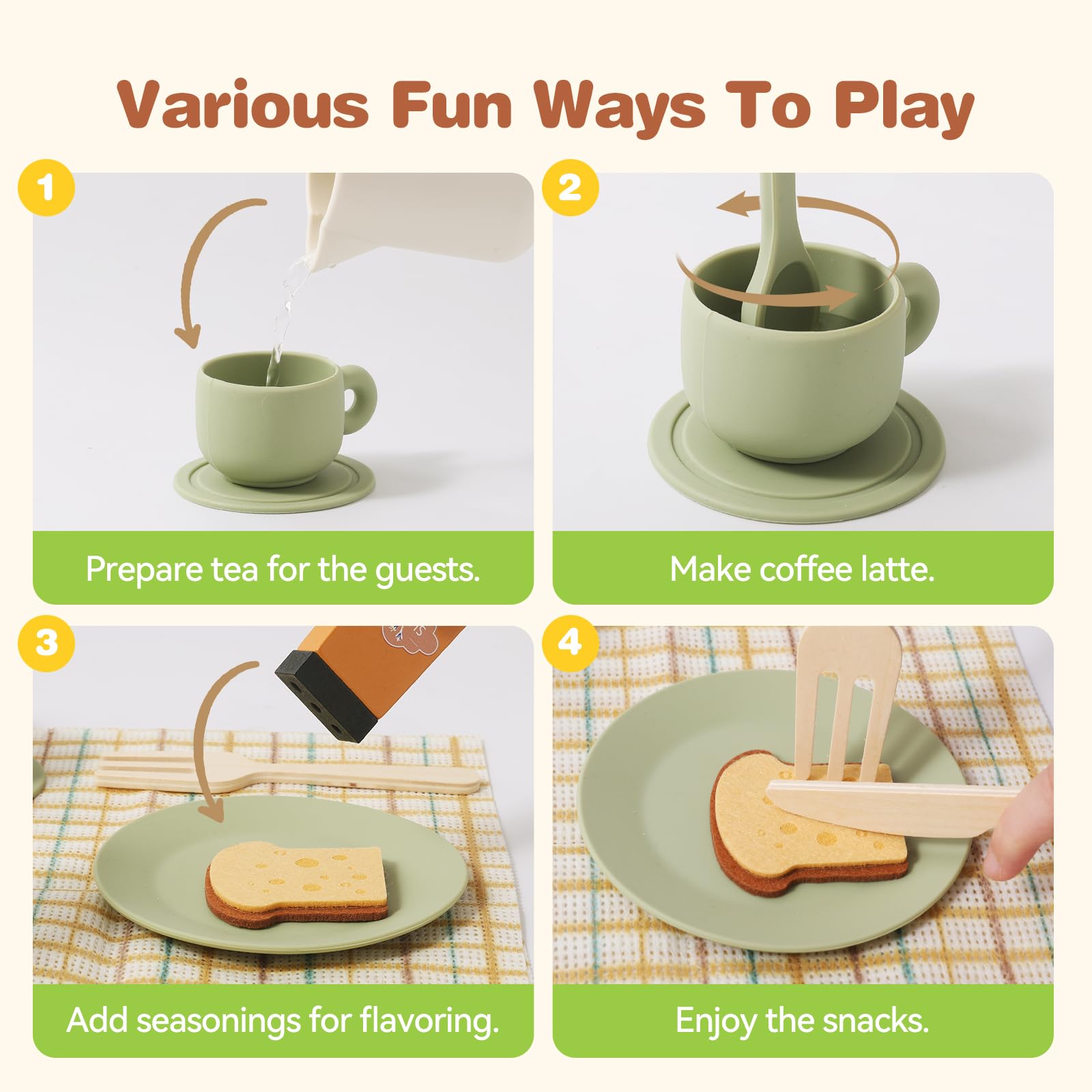 Youuys felt pastries add colorful pretend snacks to playtime activities.