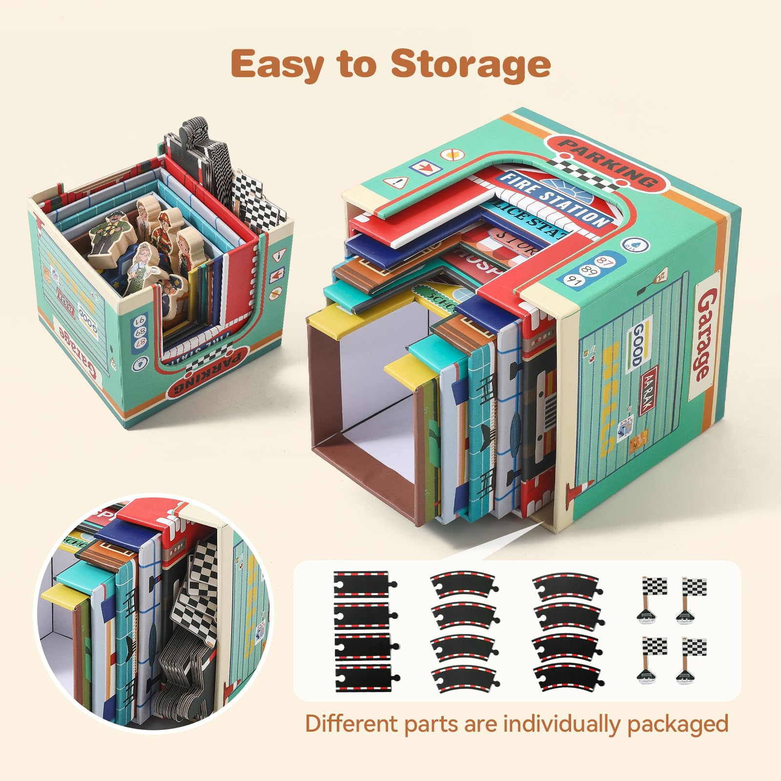 Youuys 3-in-1 set includes track pieces for creative city layouts.