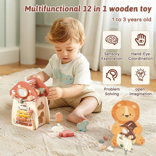 Youuys Mushroom Activity Cube abacus section promotes counting through hands-on fun.