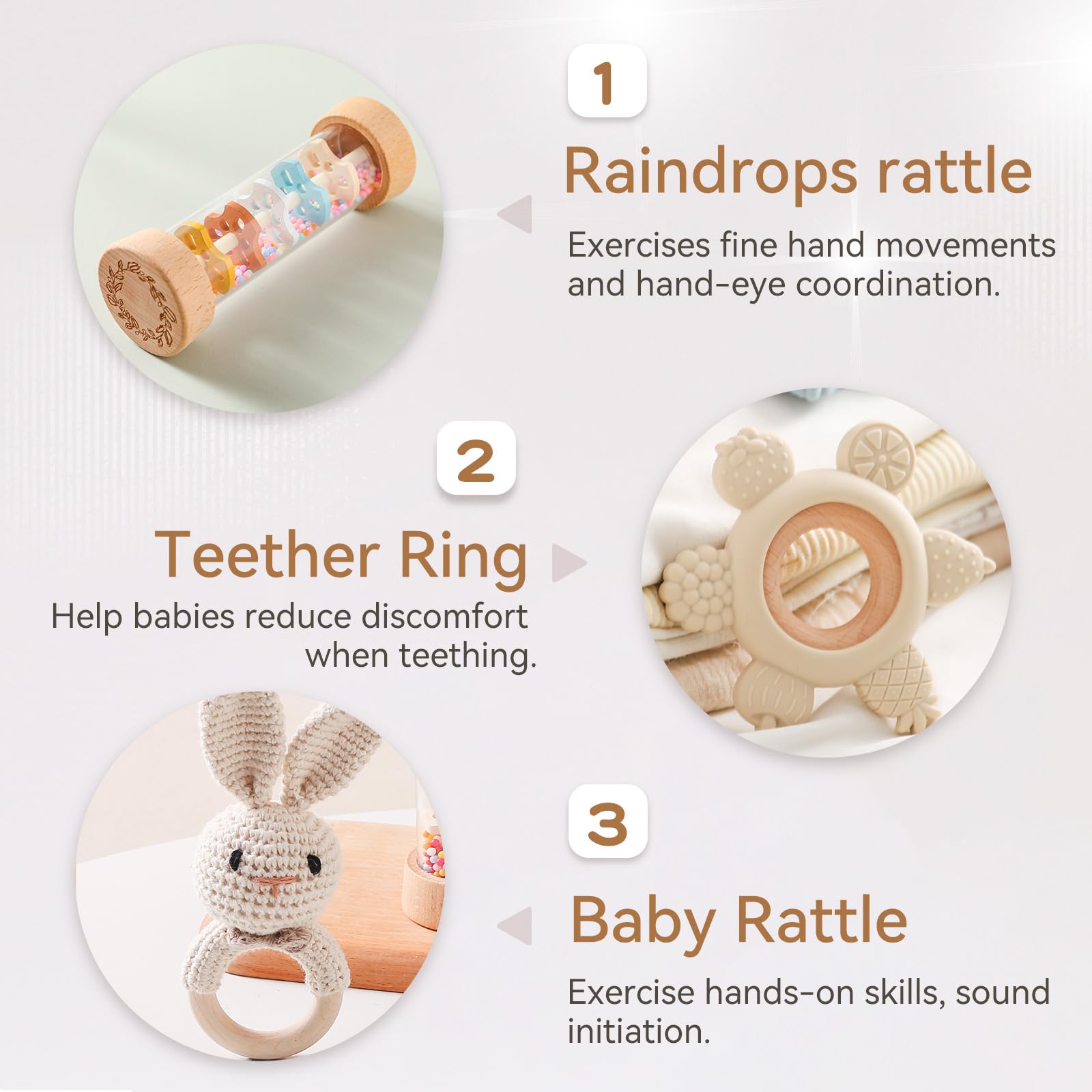 Youuys silicone teether features inner and outer silicone for safe teething relief.