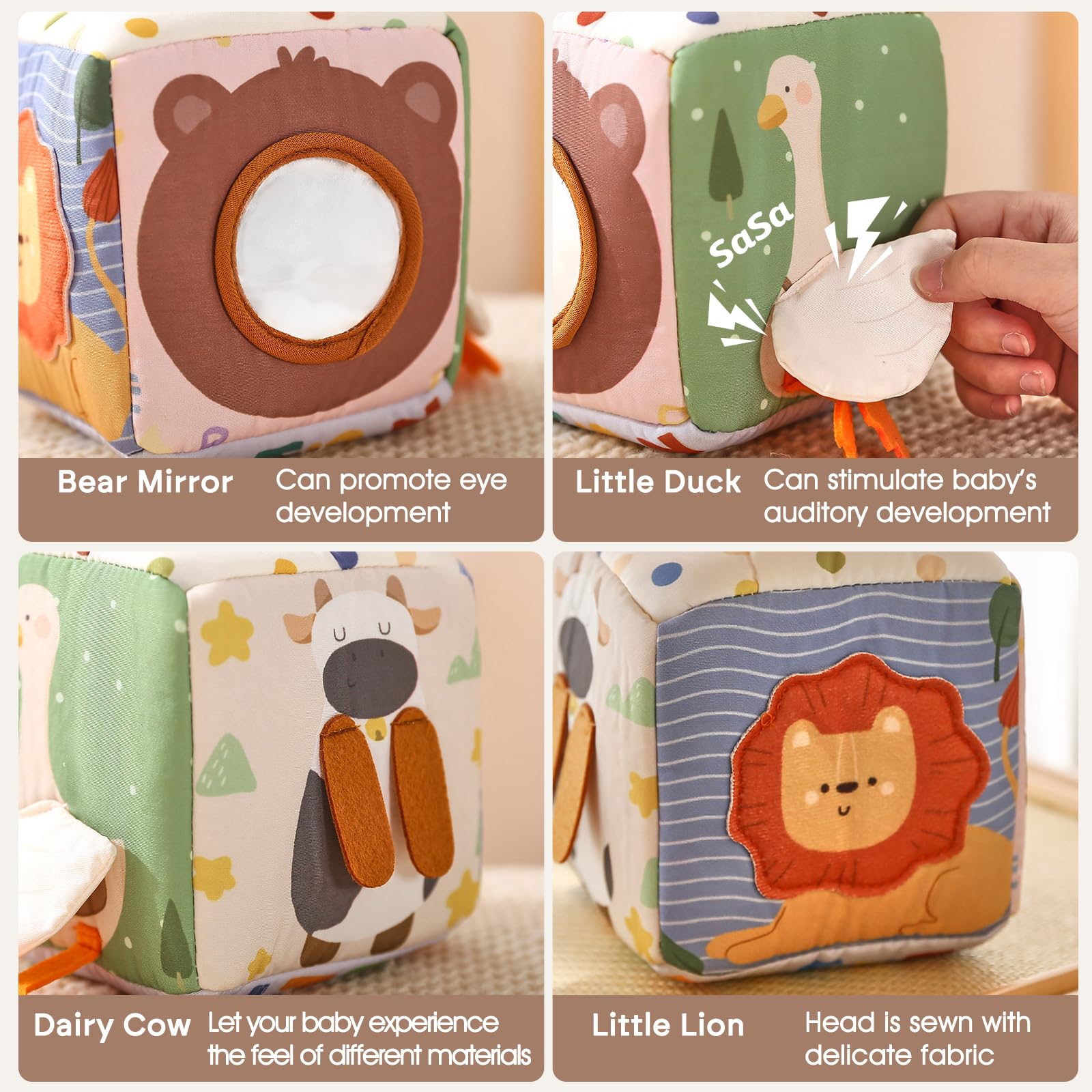 Youuys textured bear hands and tactile lion stimulate touch based learning.