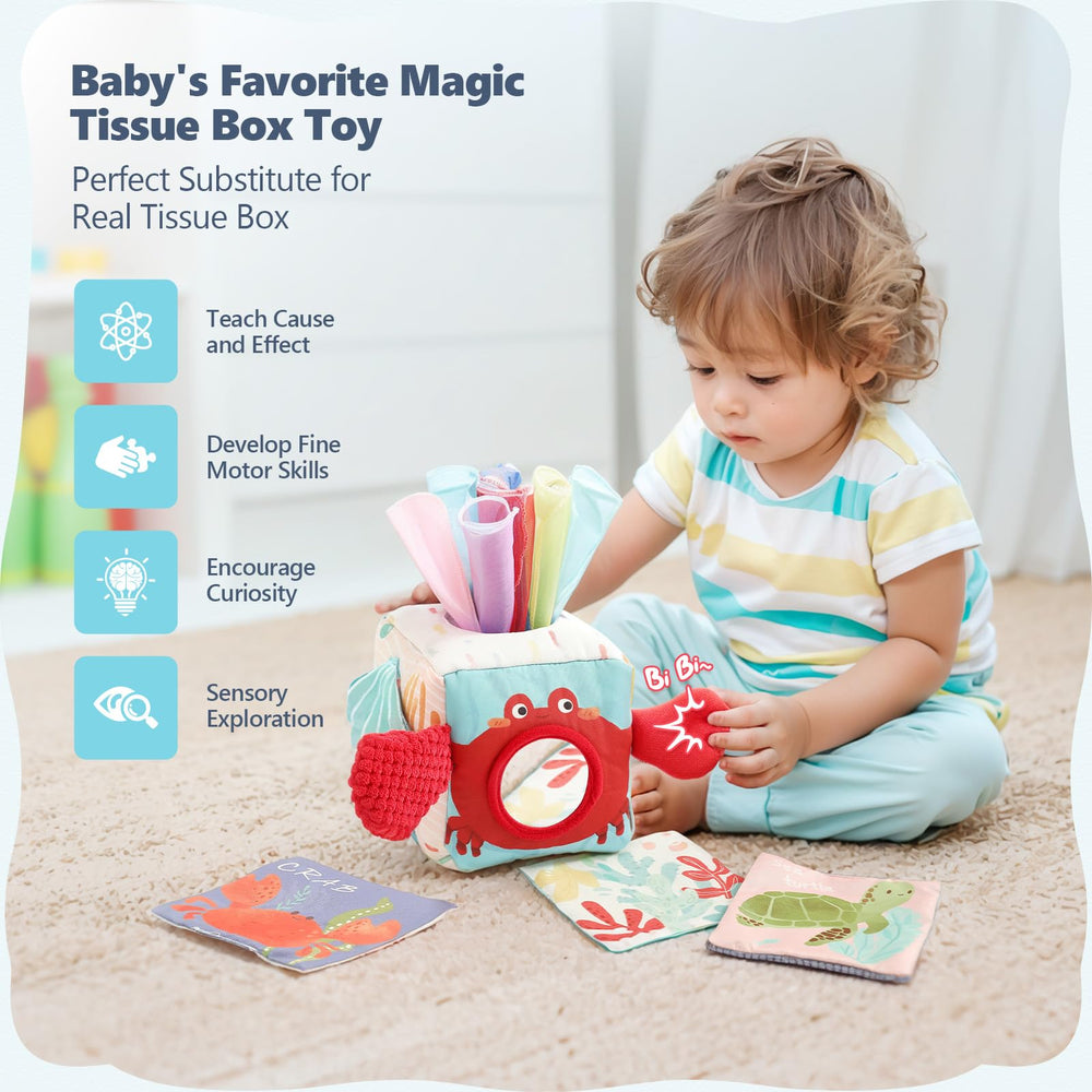 Youuys Tissue Box Toy features tissues with sounds to spark early auditory play.