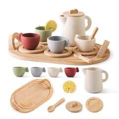 Youuys wooden tea party set teapot with lid for safe pretend play