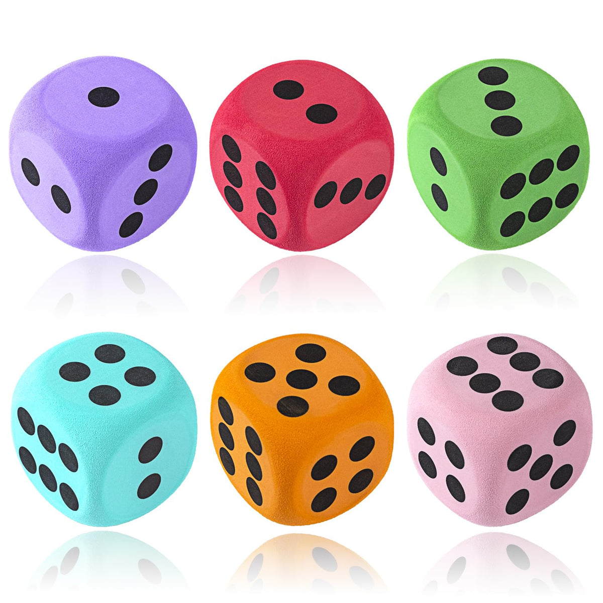 Yowget 6pcs foam dice side view, durable soft-touch for play