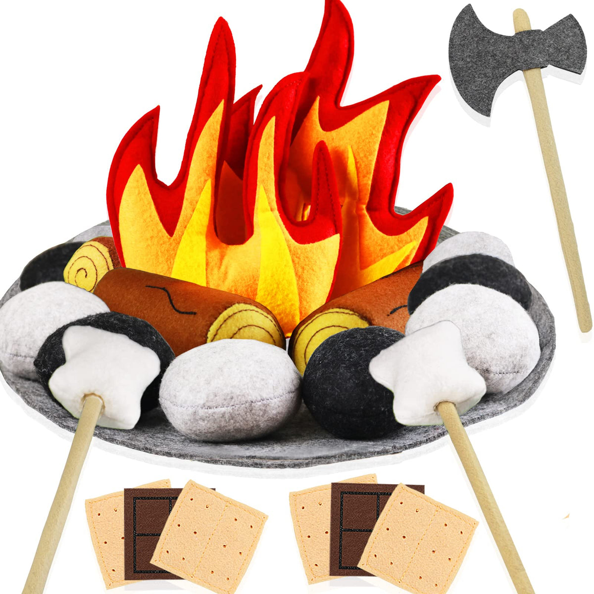 Yowlieu pretend campfire set with wood and stones fuels imaginative outdoor play.