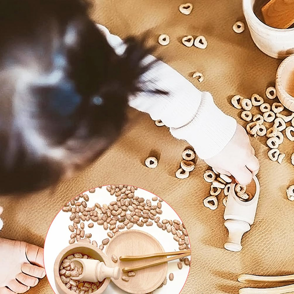 Yowlieu wooden sensory bin tools in use during pretend play