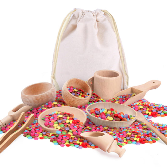 Yowlieu wooden sensory bin scoops for precise pouring and fine motor practice