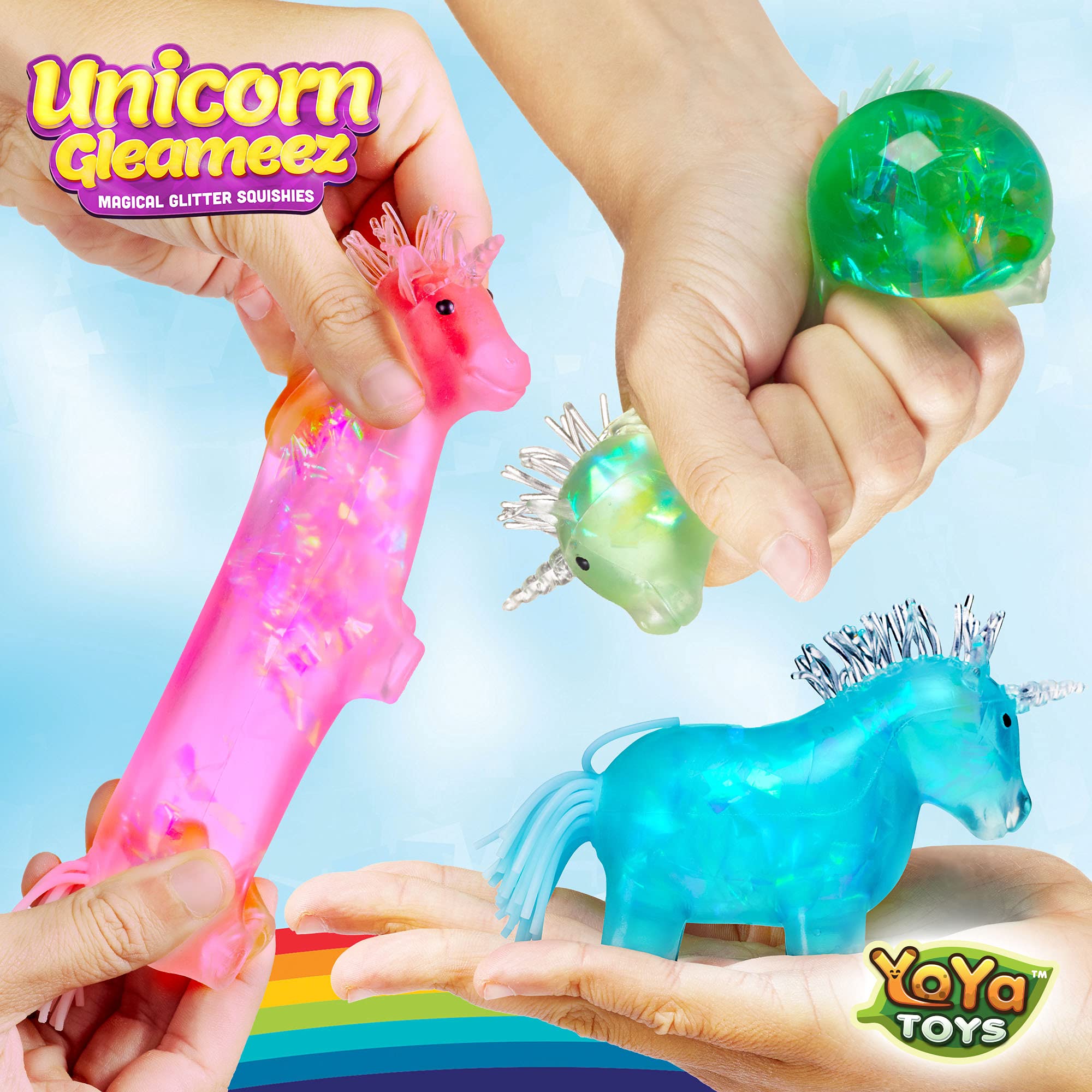 YoYa Glitter Unicorn DNA Ball close-up shows glitter texture for sensory play