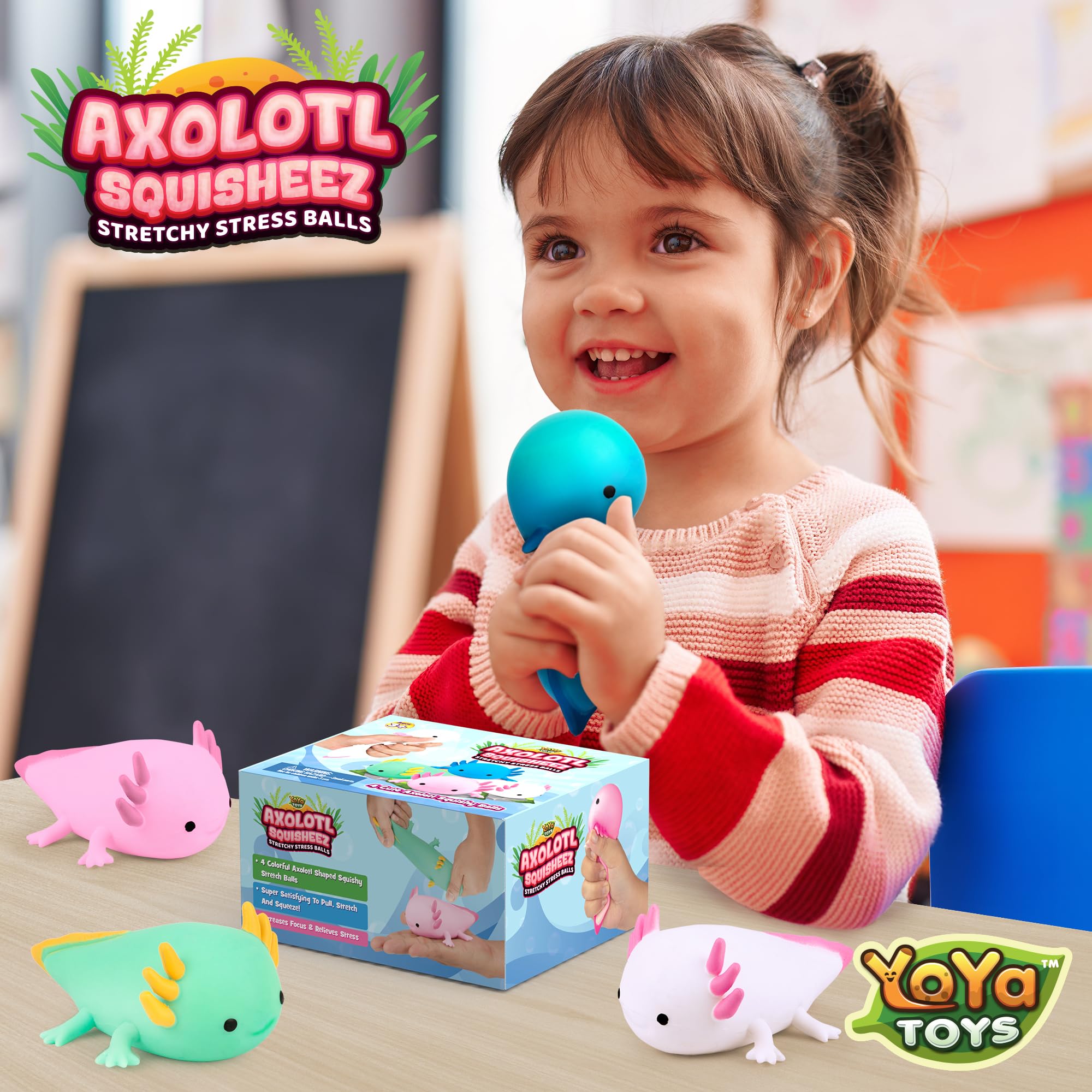 YoYa Toys Squisheez Axolotl packfront – collectible and giftable set