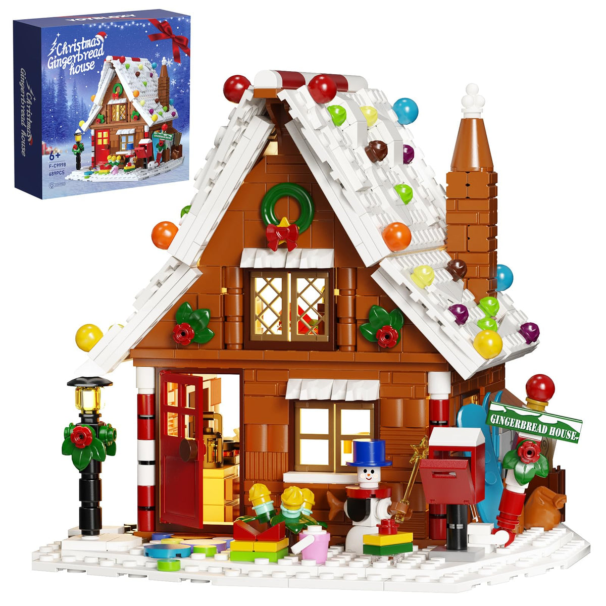 YOYBLOXY Christmas gingerbread house with LED lights for cozy holiday décor.