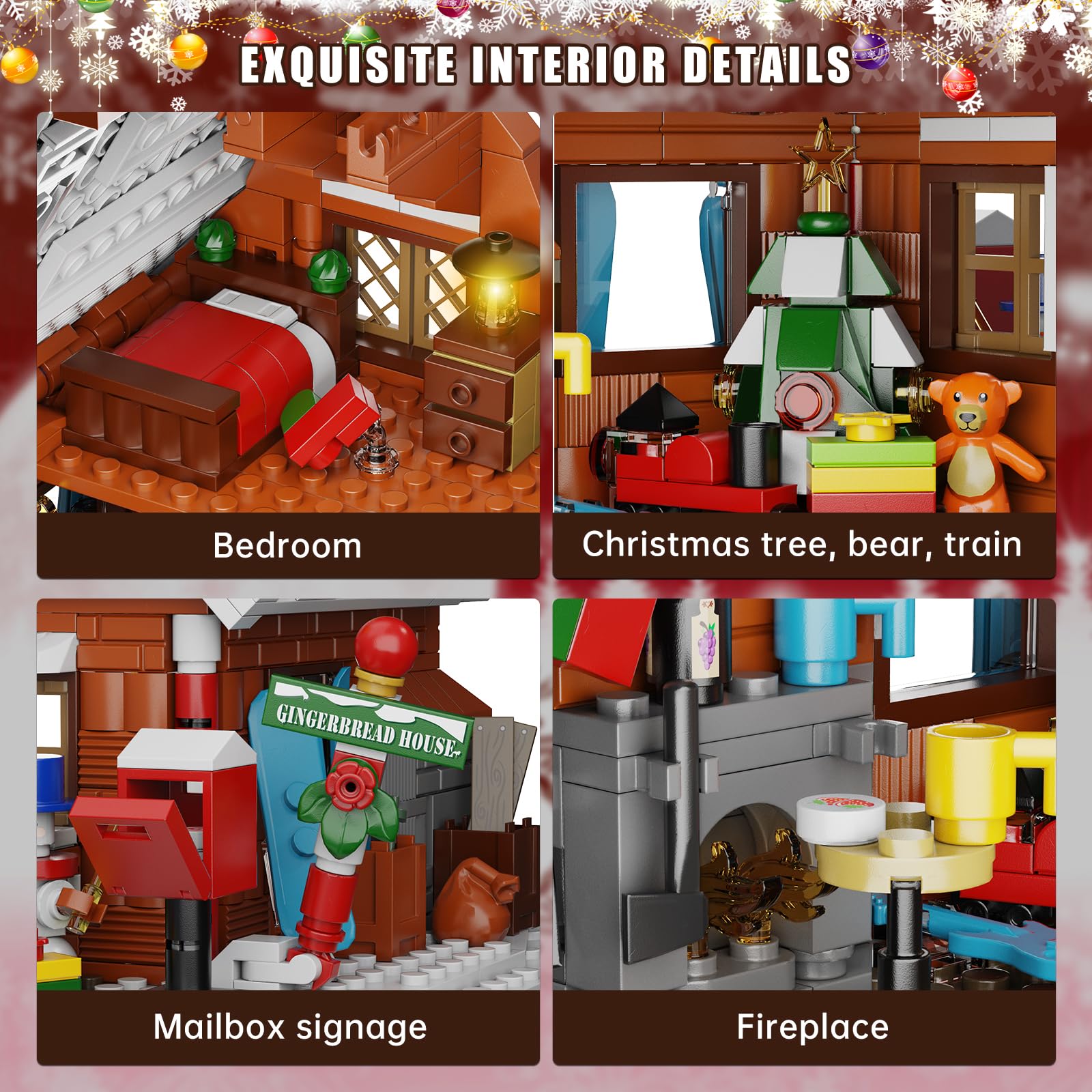 YOYBLOXY Christmas tree and train decorations enhance the village setup.