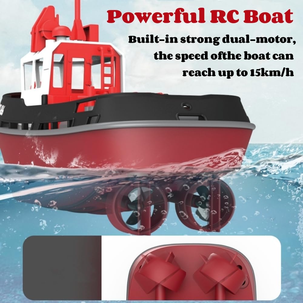 Yoyoom RC Tugboat dual batteries for up to 40 minutes of play.
