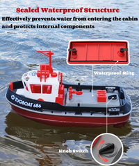 Yoyoom RC Tugboat LED lights for nighttime water fun.