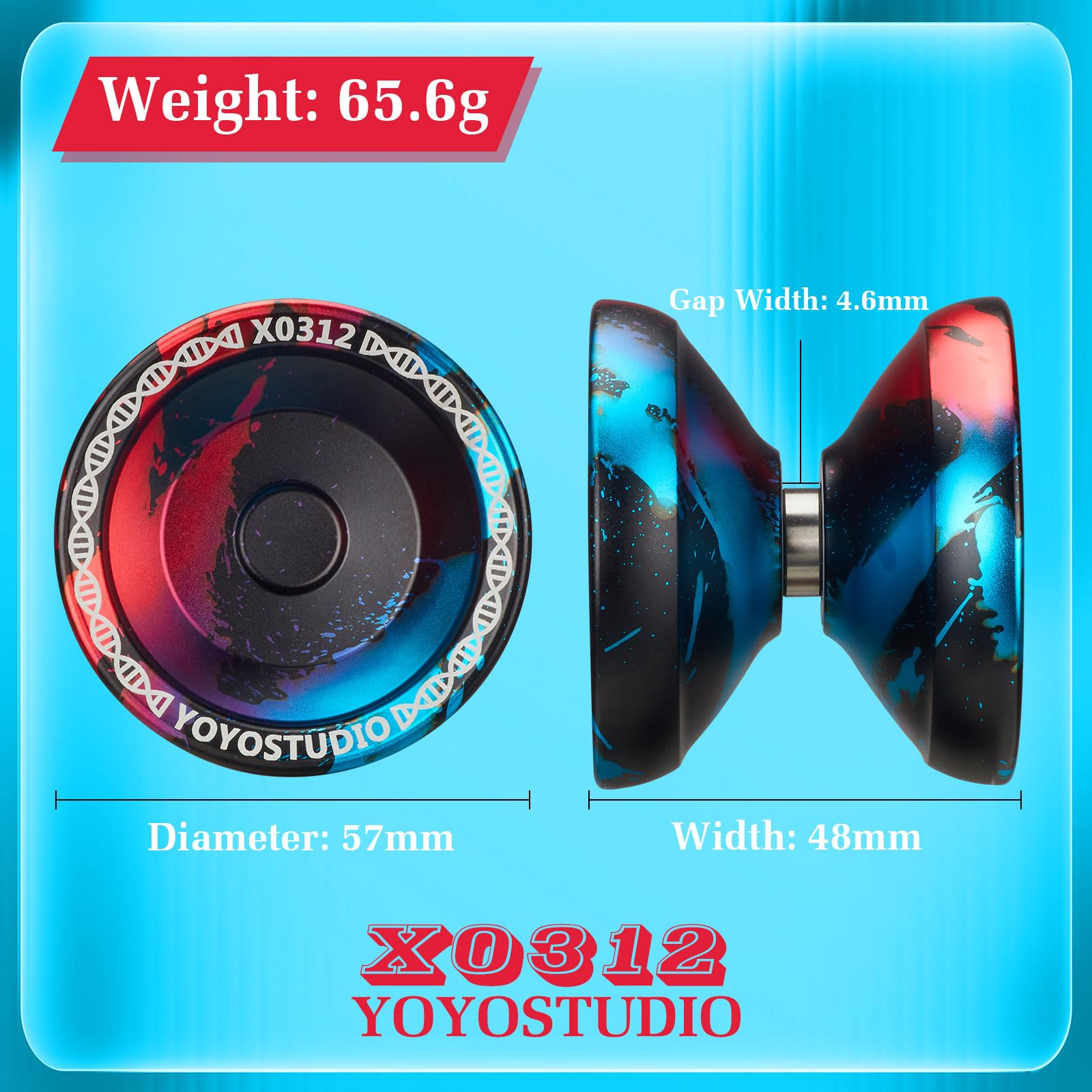 Close-up of YOYOSTUDIO finger-spin hole enabling smooth extended spins.