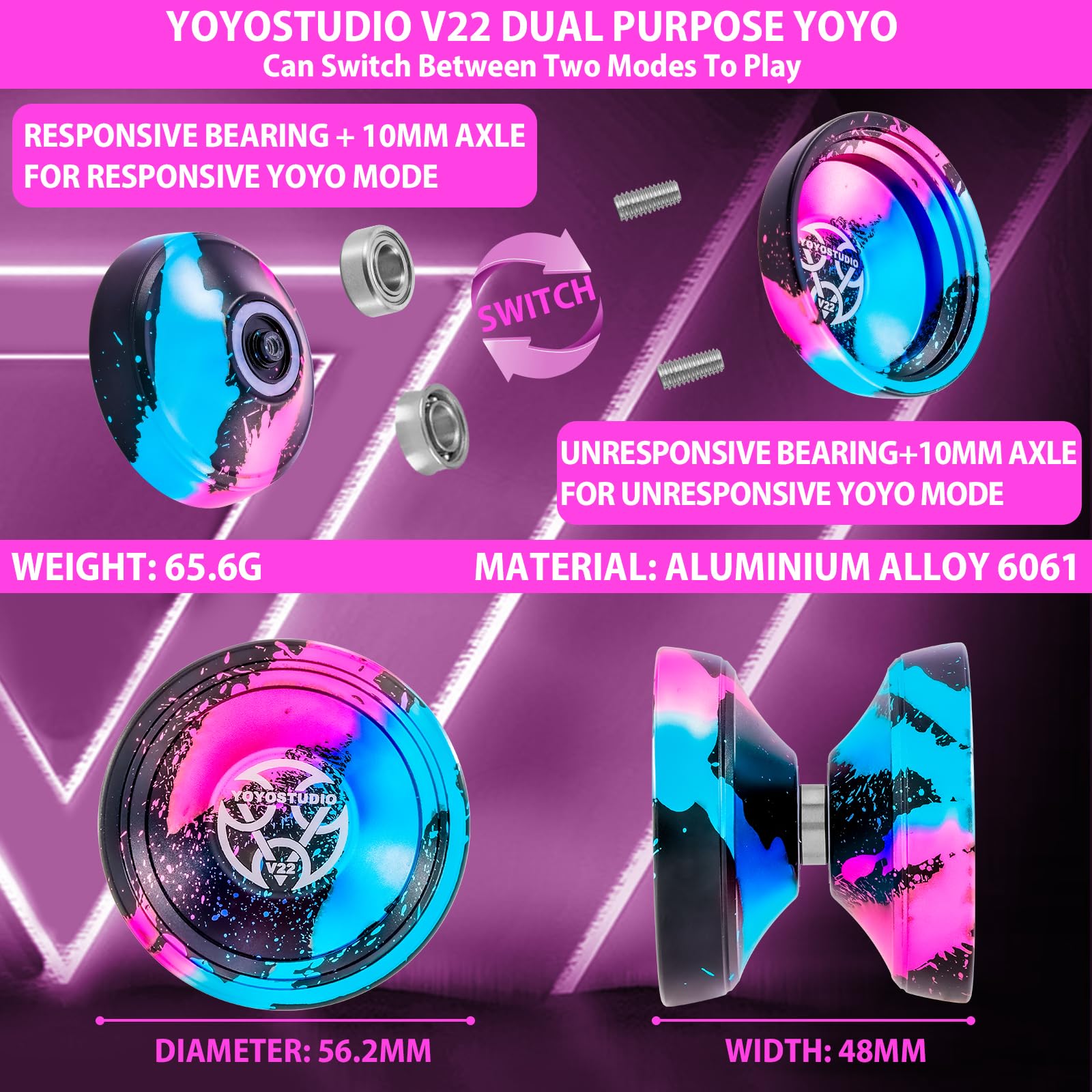 YOYOSTUDIO V22 includes extra strings and gloves for better grip