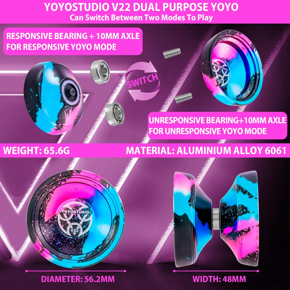 YOYOSTUDIO V22 includes extra strings and gloves for better grip