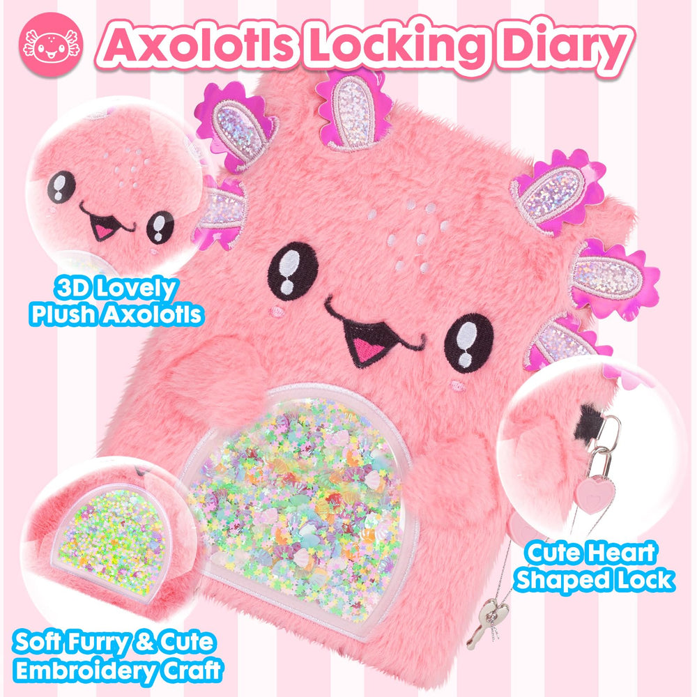YOYTOO axolotl diary front featuring glitter embroidery for imagination